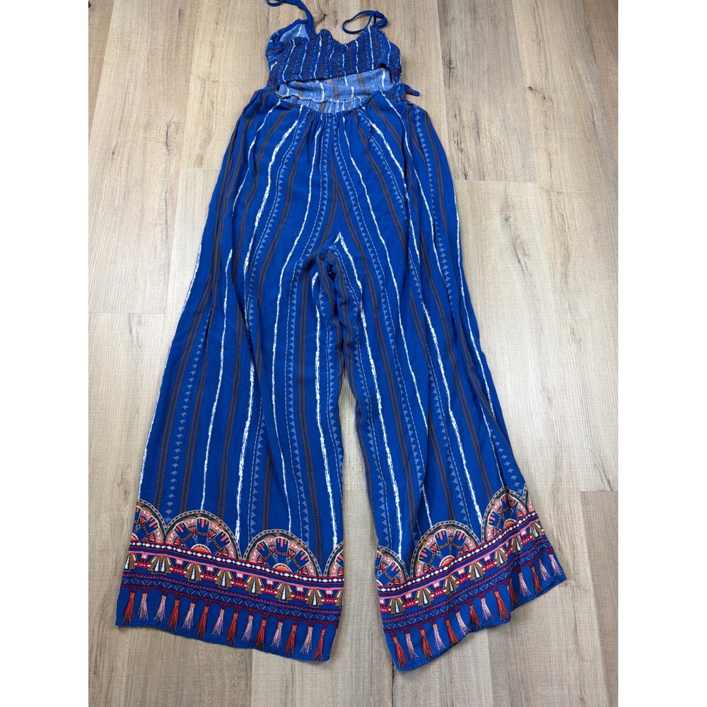 Flying Tomato Anthropologie Blue Boho Tie Front‎ Wide Leg Jumpsuit Small - Picture 8 of 8